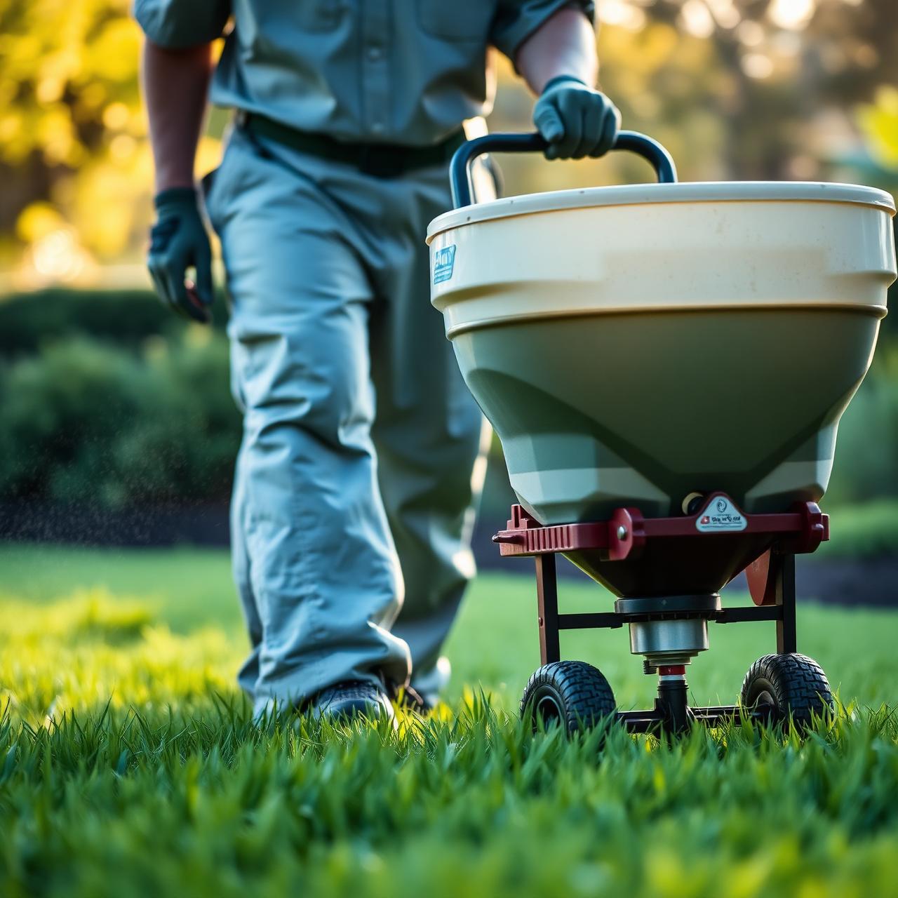 Lawn care technician applying fertilizer
